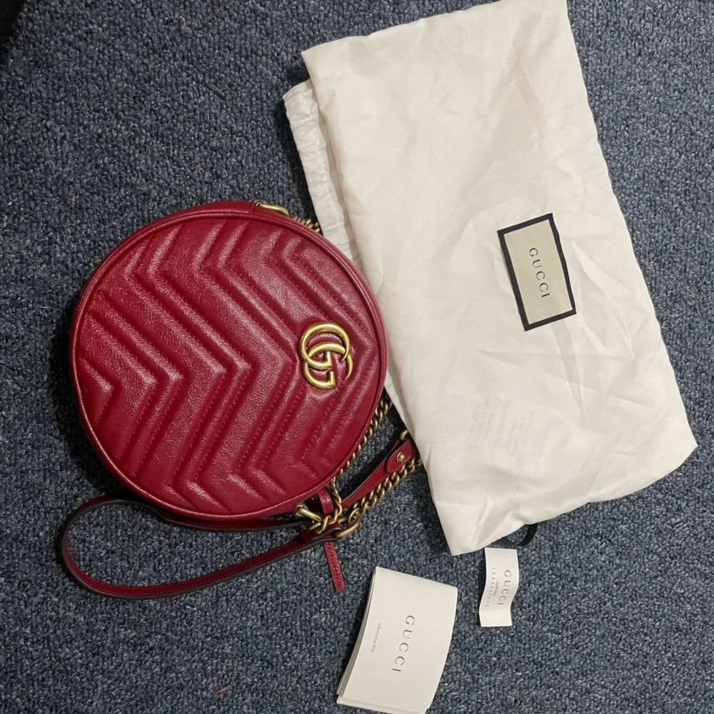 Gucci Red GG Marmont Round Leather Shoulder Bag